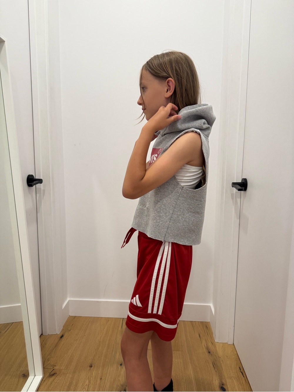 Levi’s Custom Sleeveless Hoodie Gray Cropped Boxy Upcycled Red Logo